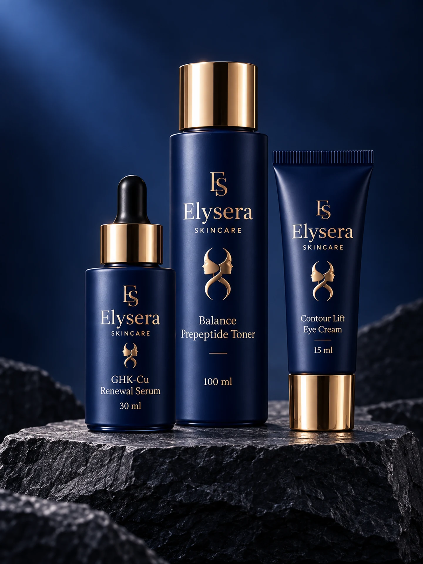 ELYSERA Toner, Renewal Serum und Contour Lift Eye Cream als Pflegeroutine
