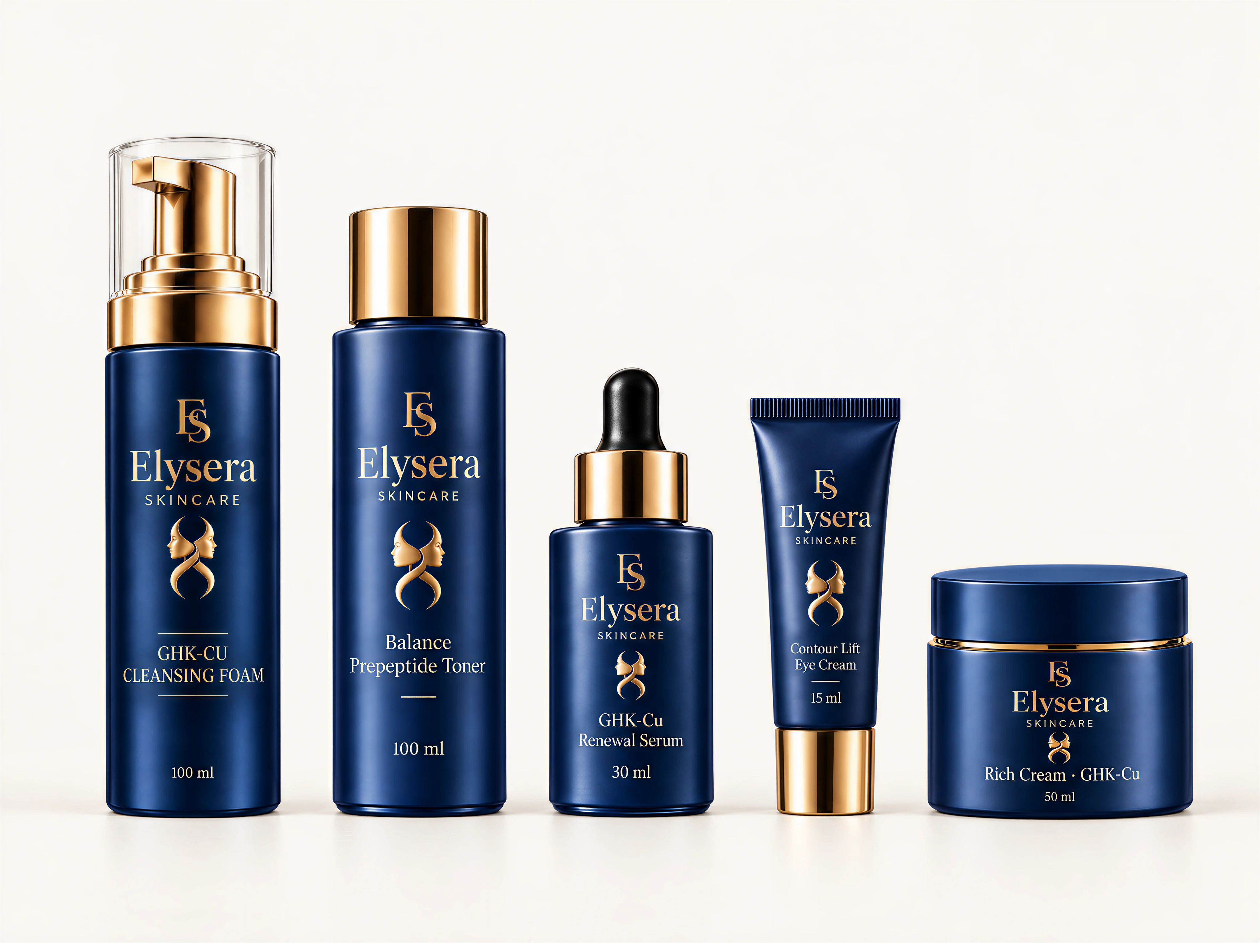 ELYSERA 5er-Set mit Cleansing Foam, Balance Toner, Renewal Serum, Contour Eye Cream und Rich Cream